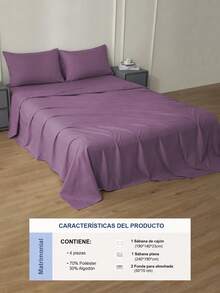 Set sábanas Matrimonial diseño liso de color sólido para cama 3000 Hilos, 4 piezas / (1 Forro,1 Sábana/ 2 Fundas) - Morado - Ver 6