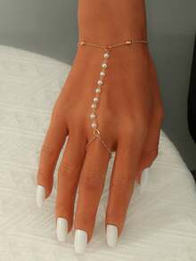 1pc Fashionable Handmade Faux Pearl Finger Chain Bracelet, Versatile For Daily Wear And Party - Multicolor - View 14