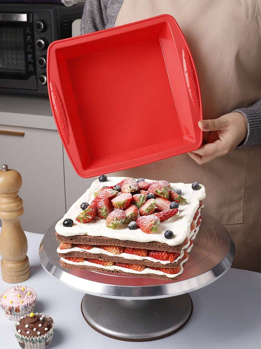 1pc Silicone Square Cake Mold, Easy Release High Heat Resistant Baking Tool, Microwave & Oven , Non-Stick Leakproof Baking Mold, Baby Food Steamer Cake Mold, 10 Inch Mousse Cake Mold - Multicolor - View 1