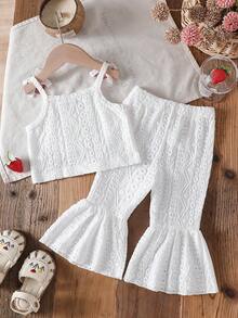 2pcs/Set White Strawberry Print Camisole Top And Matching Strawberry Flared Pants, Summer New Outfit Suitable For Outing And Photoshoot - White - View 2