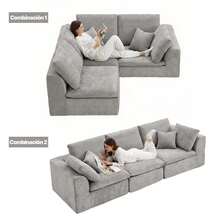 Sofás seccionales de 3 plazas para sala de estar, sofás modulares con asientos profundos, sofá seccional tipo nube, fundas de sofá lavables, sofá moderno minimalista para sala de estar o apartamento, color gris claro. - Gris Claro - Ver 1