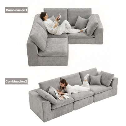 Sofás seccionales de 3 plazas para sala de estar, sofás modulares con asientos profundos, sofá seccional tipo nube, fundas de sofá lavables, sofá moderno minimalista para sala de estar o apartamento, color gris claro.