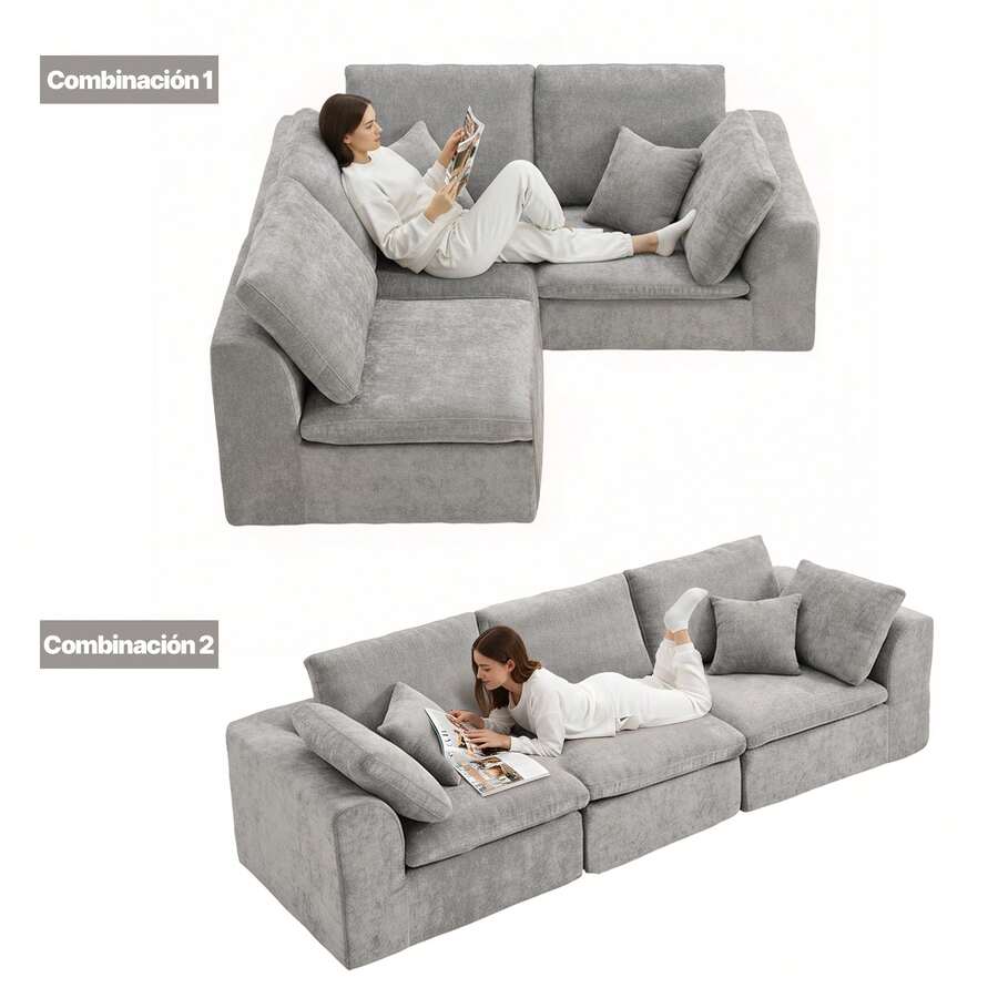 Sofás seccionales de 3 plazas para sala de estar, sofás modulares con asientos profundos, sofá seccional tipo nube, fundas de sofá lavables, sofá moderno minimalista para sala de estar o apartamento, color gris claro. - Gris Claro - Ver 1