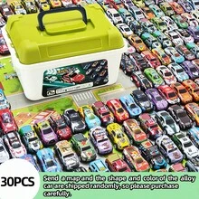 Mini Metal Pullback Car Toy Model For Children, Fun Racing Game Educational Toy Set, Durable Alloy Tin Car, Includes Foldable Car Map And Storage Box, Perfect For Children Aged 3 And Up, Girls And Boys, Christmas And Halloween Gift. - Green - View 7