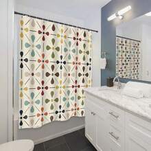 Medieval Style Bathroom Shower Curtain, Vintage Geometric Pattern Bathroom Decor Set With Hooks, Washable, Waterproof Polyester Fabric Retro Kitchen Curtain - Multicolor - View 3
