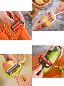 1pc Rotary Multi-Function 3-In-1 Stainless Steel Vegetable Peeler, Kitchen Tool - Multicolor - View 10