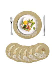 1 Peça Tapete de Refeição da Lua do Ramadã, Tapete de Refeição Redondo Impresso com Lua de Linho, Tapete Isolante Anti-Sujeira, Decoração Simples, Tapete para Refeição Ocidental Adequado para o Ramadã e Decoração Doméstica - Multicolorido - Visão 8