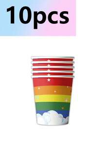 10件套云朵热气球彩虹模型主题派对用品节日生日派对用品一次性纸盘纸杯纸巾餐具套装露营旅行 - 彩色 - 查看 5