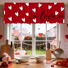 1pc Valentine's Day Kitchen Curtains - Classic Farmhouse Rod Pocket Style With Red Hearts & Love Decor, Romantic Window Treatment For Country Homes - Multicolor - View 3