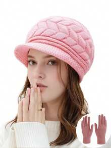 1 Set Unisex Knit Hat And Gloves, Fashion Casual Warm Beanie Cap And Mittens, Suitable For Autumn/Winter Daily Use, Outdoor Travel, Hiking, Skiing, Cycling - Multicolor - View 11