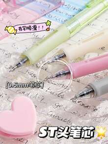 4支彩色透明自动铅笔，高品质学生考试用品，符合人体工学的握柄，速干黑色圆珠笔 - 黑色 - 查看 4