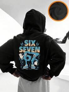 Tween Boy "67 Funny Number Meme" Graphic Fleece Pullover Sweatshirt Sweatshirt, Warm & Comfortable For Autumn/Winter, Suitable For Casual Wear & Streetwear - Black - View 3