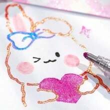 12pcs/Set Iridescent Highlighter Pens With Sand Texture Design For Students Back To School - 金色 - 查看 7
