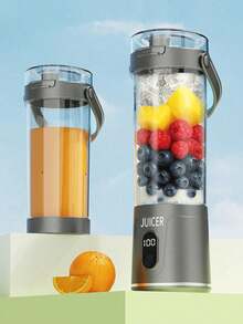 600ml Licuadora y exprimidor portátil recargable por USB - Fácil de limpiar, apto para zumo de frutas y verduras, batidos - Pantalla digital, cuchilla de acero inoxidable - Ideal para el hogar, la oficina, viajes al aire libre, máquina de hielo, regalo de Navidad, Día de San Valentín, artículo esencial de cocina - Multicolor - Ver 10