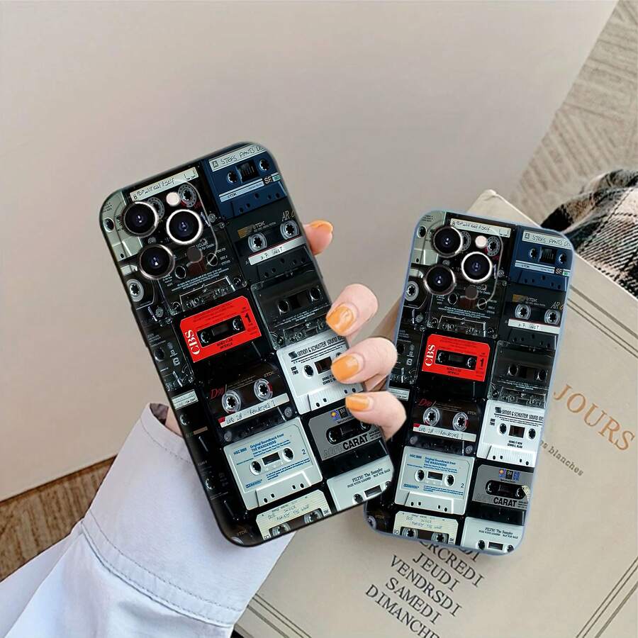 Colección de casetes retro. Esta elegante funda es compatible con los modelos  16, 15, 14 Pro Max, 13, 12, 11, XR y XS Plus. Fabricada en silicona TPU, ofrece protección contra golpes y caídas, además de una sensación superior. Es un regalo ideal para familiares, amigos y seres queridos, y una opción perfecta para Navidad.fundas para ,accesorios para celular,fundas para celular,funda  13,fundas ,fundas para  13,funda  16,funda  17 pro max, 17 pro max,funda  15,funda  17,funda ,fundas para  16,fundas  15,funda  14,fundas  17 pro max,protector para ,fundas  11,fundas  12,funda  17 pro,fundas  13,,case  17 pro max,fundas para  11,fundas para  12 - Negro - Ver 1