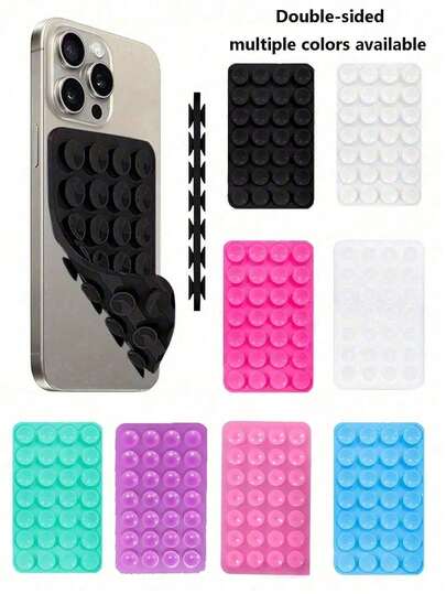 New Silicone Suction Cup Holder, Square Dual-Sided Phone Suction Cup Holder, Sticky Phone Case Holder, Silicone Phone Accessories Compatible With IPhone And Android Phones, Handsfree Mirror, Shower Phone Holder With Vibration Function For Video And Selfie, Universal Charger Suction Cup Case