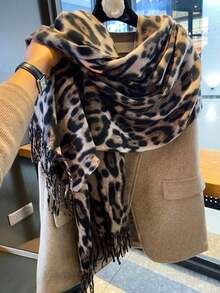 1条豹纹围巾，女士保暖披肩，学生风，流苏领口保暖，2025冬季新款 - 彩色 - 查看 6