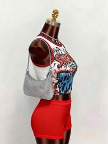 Áo tank top nữ mùa xuân hè, kiểu dáng thường ngày, gợi cảm, in chữ graffiti phong cách Y2K, áo tank top nữ, áo nữ đi chơi, áo trắng, thích hợp cho mùa tựu trường, tiệc tùng, lễ hội, năm mới, ngày Valentine. - Đỏ - Xem 1