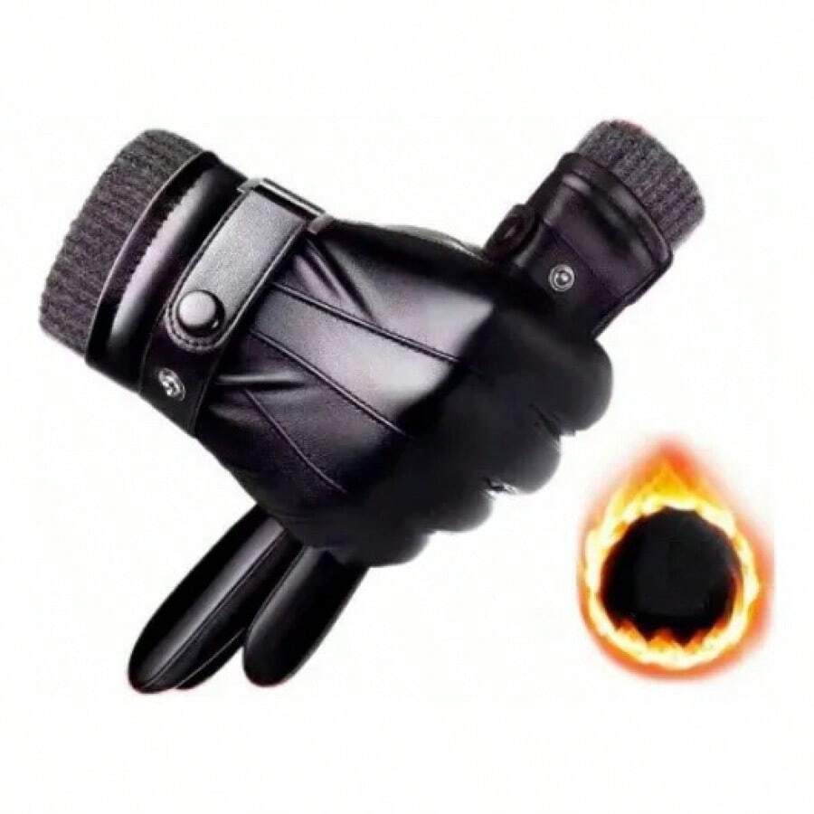 TendenciaGuantes De Cuero De Invierno Pantalla Táctil Cálido Y SuaveCalidad premium - Negro - Ver 1