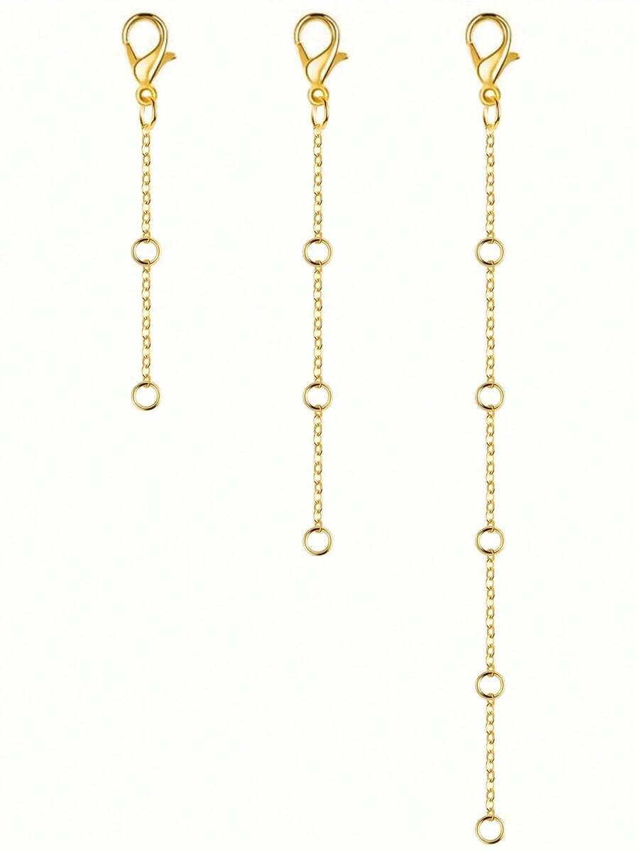 3pcs Set, Includes 1pc Gold Stainless Steel Extension Chain With Extra Long Tail, Ideal For Making Necklaces, Bracelets, Anklets, Waist Chains, Body Chains And Other DIY Jewelry Accessories. Available In Gold And Silver, Perfect For DIY Projects. - Yellow Gold - View 1