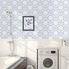 1 Roll Modern Minimalist Style Self-Adhesive Wallpaper, Light Blue Symmetrical Floral Pattern Vinyl Wallpaper, Seamless Wall Contact Paper, Removable And Reusable, Waterproof, Suitable For Bedroom, Living Room, Dining Room, Entryway, Fireplace, Home Decor, Cabinet, Vanity, Bookshelf, Furniture Renovation DIY - Mixed Colors - View 3