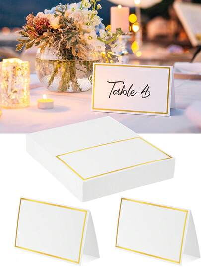 40pcs Aluminum Foil Frame Place Cards, Small Tent Cards, Bridesmaid Cards, Name Cards, Wedding Seating Cards, Table Decor, Seat Reservation, Suitable For Weddings, Dinners, Events, Place Cards (Gold)