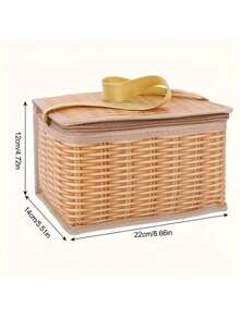 Multifunctional Portable Insulated Picnic Basket - Wicker Pattern Outdoor Food Storage Bag With Zipper Closure And Convenient Handle, Ideal For Outdoor Adventure, Picnic And Travel, Essential For Dining Out, Non-Contact With Food - Brown - View 8