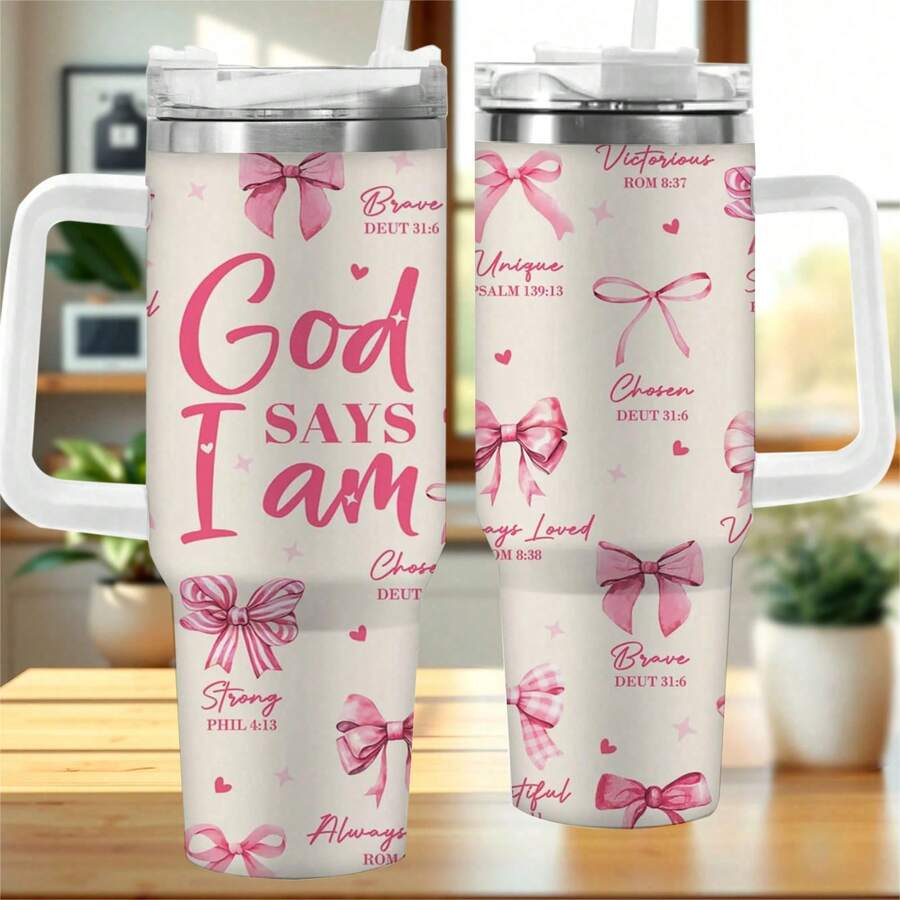 Christian Tumbler - 40oz Pink "God Says You Are", Inspirational Faith Gift, Perfect For Birthday, Catholic Gift, Easter Christian Tumbler, Bible Verse Tumbler, Faith Tumbler, Religious Gifts, Scripture Tumbler, Christian Gifts For Women, Inspirational Tumbler, Jesus Tumbler, Christian Cup, God Is Good Tumbler Water Bottle Gifts For Women Cups With Lids And Straw - Multicolor - View 1