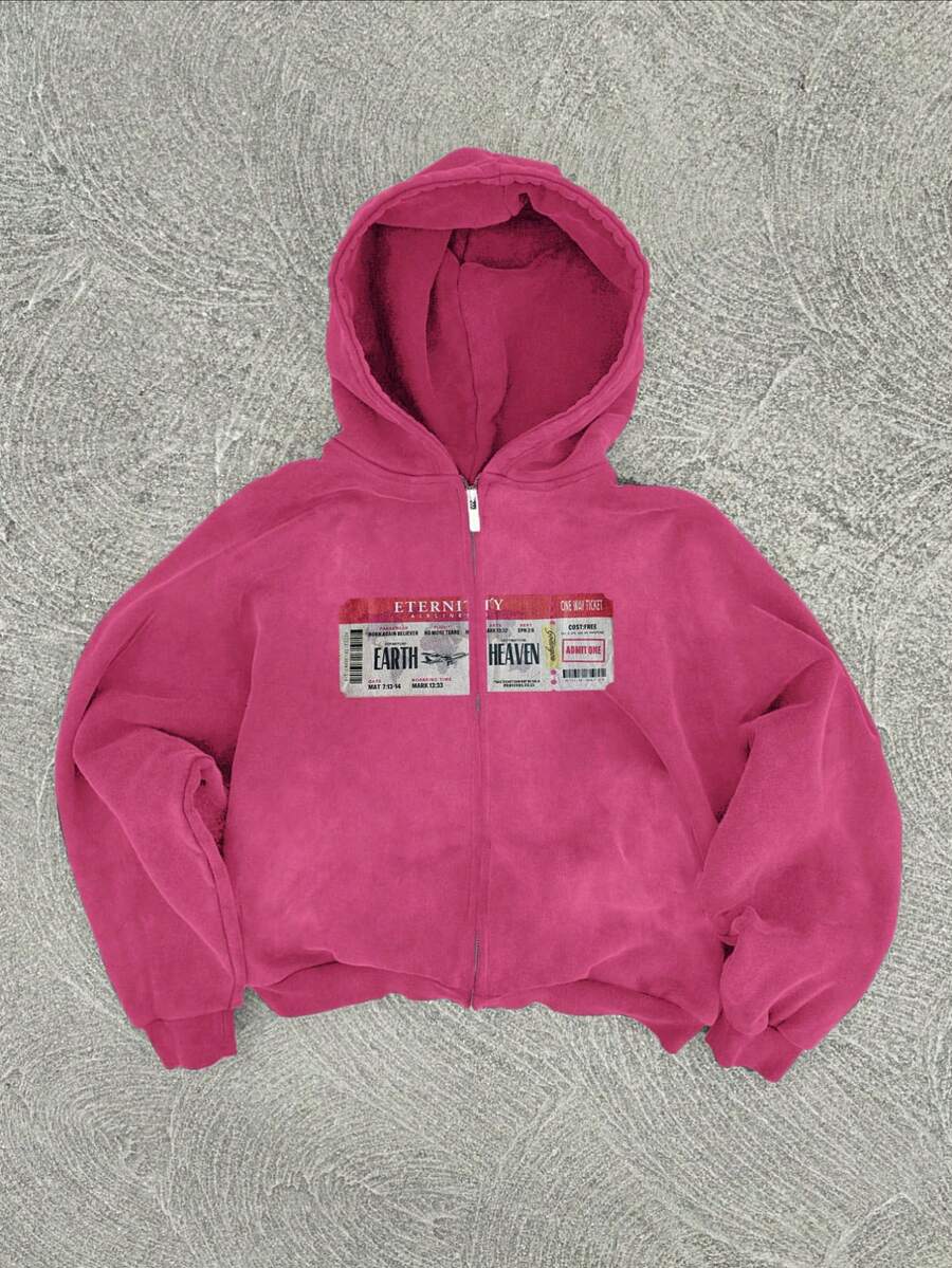 Men's Casual Washed Zip-Up Hoodie, Spring/Autumn - Rose Red - View 1