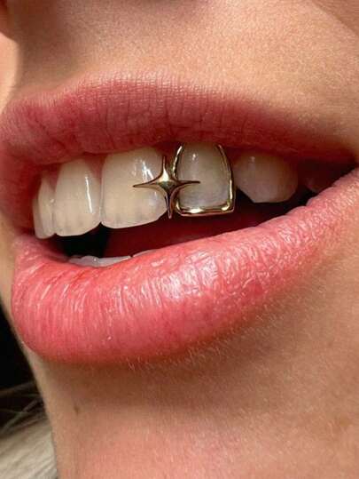 1 Set Of 2 Smooth Arched Hollow Four-Pointed Star Combination Fashion Tooth Jewelry, Suitable For Party, Music Festival, Everyday Wear, Unisex, Valentine's Day Gift