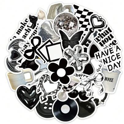 30pcs Black & White Mood Stickers For Luggage, Motorcycle, Notebook, Mobile Phone DIY Decoration, Wholesale Scrapbook Supplies Scrapbook Stationery