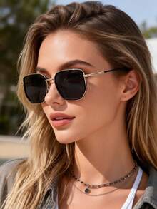 1 Pair Women's Leopard Print Copper Geometric Full Frame Stylish & Design Business Casual Elegant Street Style Basic Eyeglasses, Suitable For Office Attire, Outdoor Activities, Golf, Family Outings, Festivals, Women's Accessories - Multicolor - View 2