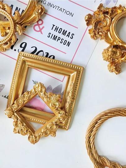 1/2/8/12 piezas Portafotos de resina con relieve dorado estilo retro europeo, adecuado para papel tapiz, pinturas decorativas colgantes, pinturas de color para el Día de San Valentín, marcos de fotos decorativos, de vuelta a la temporada escolar, festivales, marcos de fotos ovalados pequeños de ángel, accesorios de estilo nórdico Ins, decoración y accesorios de fotografía