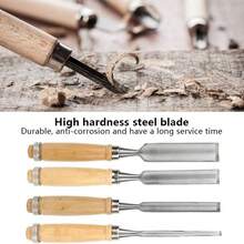 Juego de 4 Cinceles de Madera (1/4", 1/2", 3/4", 1"), Cinceles de Acero de Aleación de Cromo con Borde Biselado, Cinceles de Madera para Trabajos en Madera, Mango de Madera Dura Ergonómico con Virola de Metal - Multicolor - Ver 4