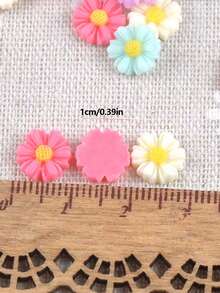 100pcs 1cm Multi-Color Mini Flat Flower Resin Flowers, Handmade DIY Wedding Stickers, Nail Art Decor, Crafts - Random Colors