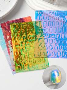 3D极光箔激光美甲贴纸，夏季透明美甲贴花，彩色糖纸美甲设计滑块，全息薄膜美甲装饰，适合女性和女孩在家DIY美甲，美甲用品 - 彩色 - 查看 5
