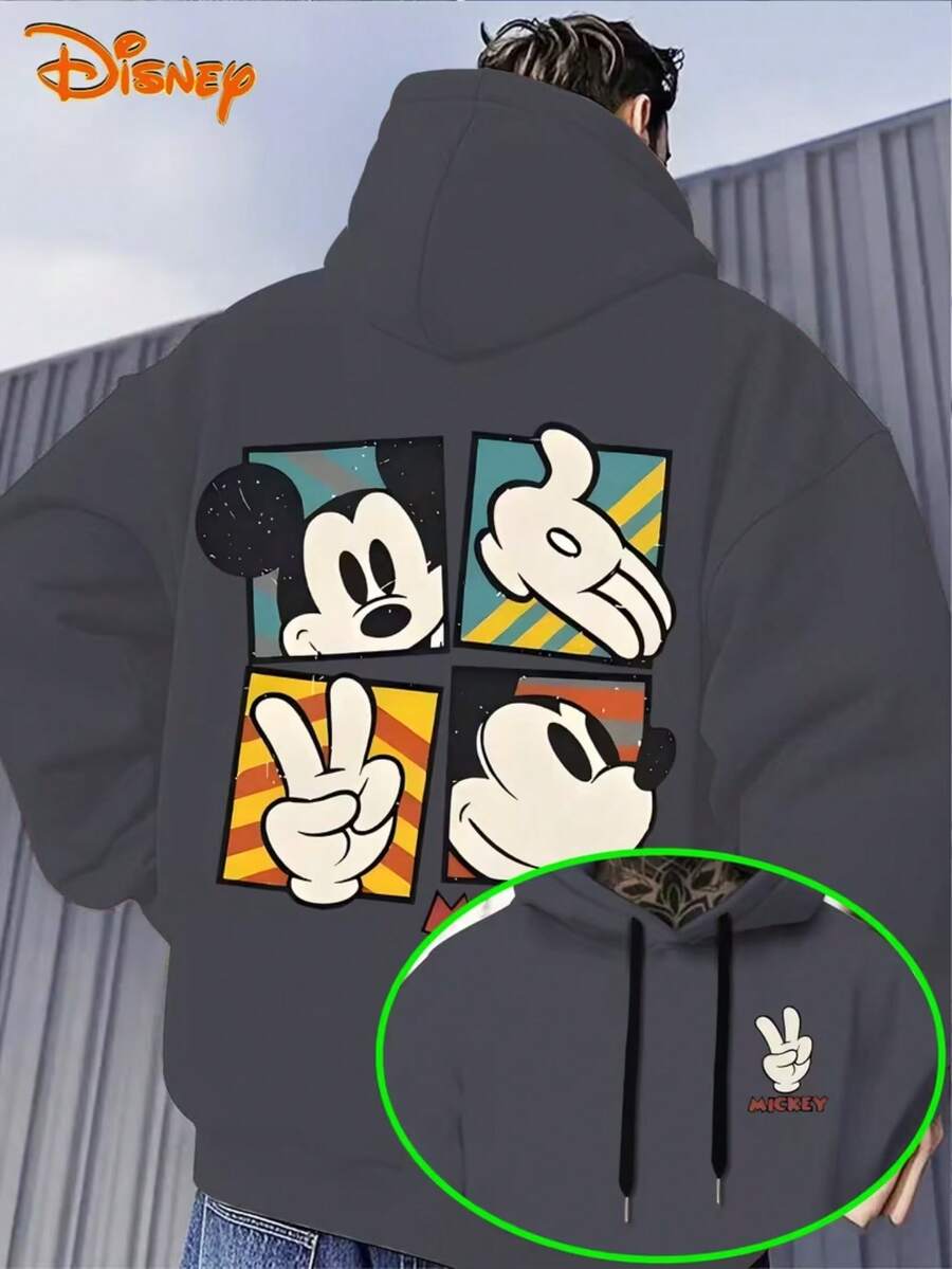 Men's Hoodies-Mickey Bier Cartoon Pattern Pullovers, Hoodies With Loose Front Pockets, Suitable For Casual Wear, Disney's Birthday Gifts, Travel Clothes, Playful Design, Comfortable Fabrics, Fan Clothes, Movie Lovers, Home Clothes, Durable Materials, Printed Jerseys, Men's. - Grey - View 1