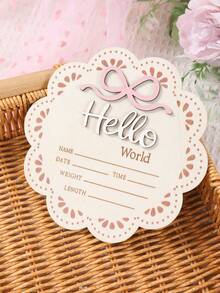 1pc Wooden "Hello World" Newborn Announcement Sign, Baby Gender Reveal Card, Flower-Shaped Welcome Sign For Newborn,Pink Bow Theme Baby Shower Decor, First Birthday & Baptism Gift,Artificial Wood Frameless Keepsake With Name, Date, Height & Weight, Photography Prop For Home Decor,1st Birthday Party Decoration,Baby Shower Gift, Gender Reveal Decor, Baby Girl Party Decor,1st Birthday Gift