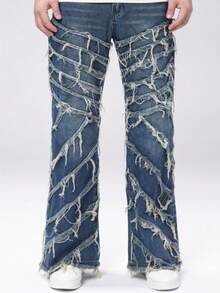 Pantalones vaqueros acampanados sin elasticidad para hombre, azul oscuro, diseño de calle minoritario, retro americano de alta calle, holgados, marca de moda - Azul oscuro - Ver 3