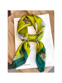 High-End Versatile Professional Imitation Silk Scarf With Retro Print For Bag Tying - 綠色 - 查看 4