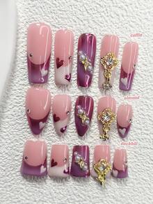 Bộ 10 miếng dán móng tay gel màu tím quyến rũ, bao gồm móng giả hình quan tài, móng hạnh nhân, móng mỏ vịt, móng dán kiểu Pháp, hình ngôi sao, hình cỏ bốn lá, hình trái tim vẽ tay, ngọc trai, đá quý, móng gel màu tím ombre, móng hồng. Kèm theo bộ dụng cụ (1 miếng dán gel + 1 dũa móng), thích hợp cho nữ giới diện đi dự tiệc, ngày Valentine, các ngày lễ. Món quà tuyệt vời dành cho phái đẹp. - Nhiều màu - Xem 1