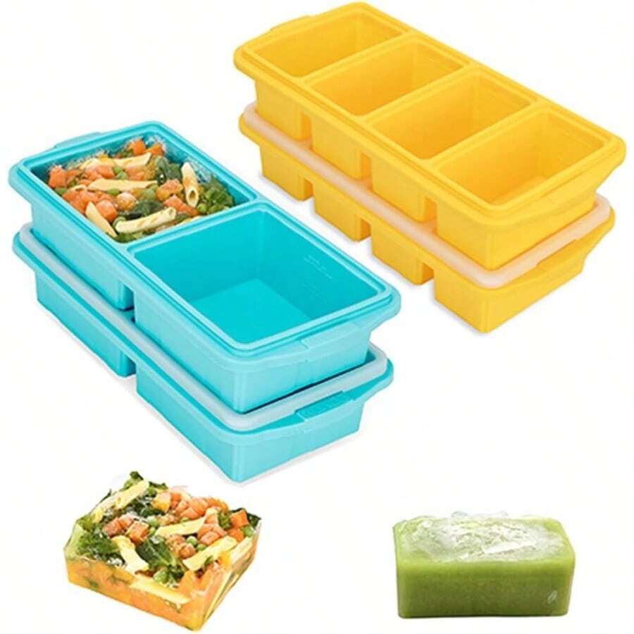 Silicone Freezer Tray With Lid For 2-Cup Soup Freezer Container Extra Large Ice Cube Tray Makes 4 500ml Portions Cubes Freezes Soup Stews Sauces Oven Dishwasher Black - As Pic - View 1