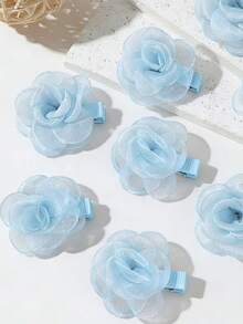 6pcs Blue Flower Hair Clips For Girls,Meash Flower Hairpin For Kids,Fashion Hair Accessories For Toddlers Daily Use