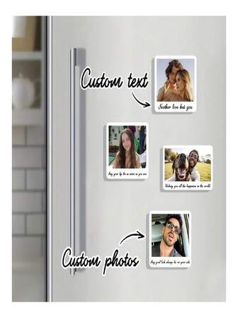 1 pieza Imán de nevera de moda simple personalizado, sube una foto, texto definido por ti, regalo para amigos, familia, pareja, aniversario, vacaciones, sorpresa, Día de San Valentín, Día de la Madre, Día del Padre