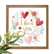 2D Flat Prints 1pc Wood Frame Wooden I Love You, Heart-Shaped Floral Decoration, Hand-Drawn Illustration Style, Wall Art 8x8in Prints Print Painting Living Room Bedroom Office Bathroom Dorm Home Decor Valentine's Day Gifts - A - 查看 8