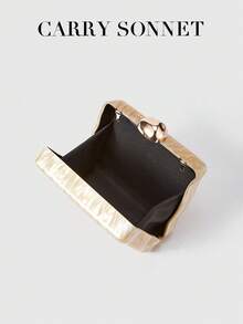 女士亚克力晚宴手拿包，大理石纹硬壳链条单肩包，优雅婚礼派对手提包，女士钱包，女士礼物 - 香檳色 - 查看 7