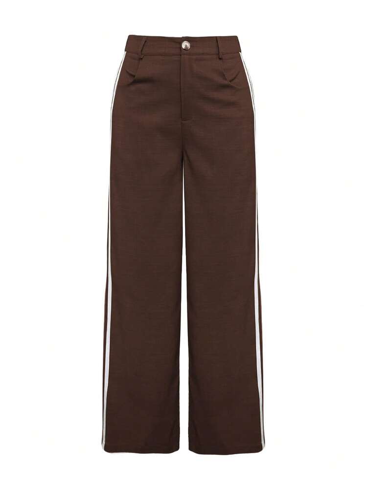 [Elegant Sexy Pants] Women's Elegant Sexy Straight-Leg Pants | Non-Stretch Trousers, Suitable For Office, Party, And Daily Wear - Machine Washable, Breathable Fabric, Simple Design, Casual Loungewear, Fashion Enthusiast's Choice - Coffee Brown - View 5
