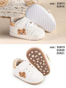 1pair Unisex Cartoon Bear Design Anti-slip Pu Hook And Loop Closure Soft Comfortable Sports Shoes, All Seasons Suitable - Gold - View 6