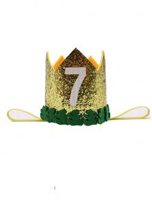 Shiny Gold Jungle Crown Birthday Party Hat, Handmade Glued Numeric 1-9 Holiday Event Party Costume Headpiece, Felt Leaf Crown Party Hat