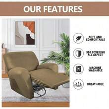 Trugenix-Recliner Sofa Covers - Leather Like Recliner Sofa Covers 3 Seater Recliner Couch Covers For 3 Cushion Couch 8 Pieces Washable Stretch Reclining Sofa Slipcovers (Brown)-GP - 01-芥末 - 查看 6